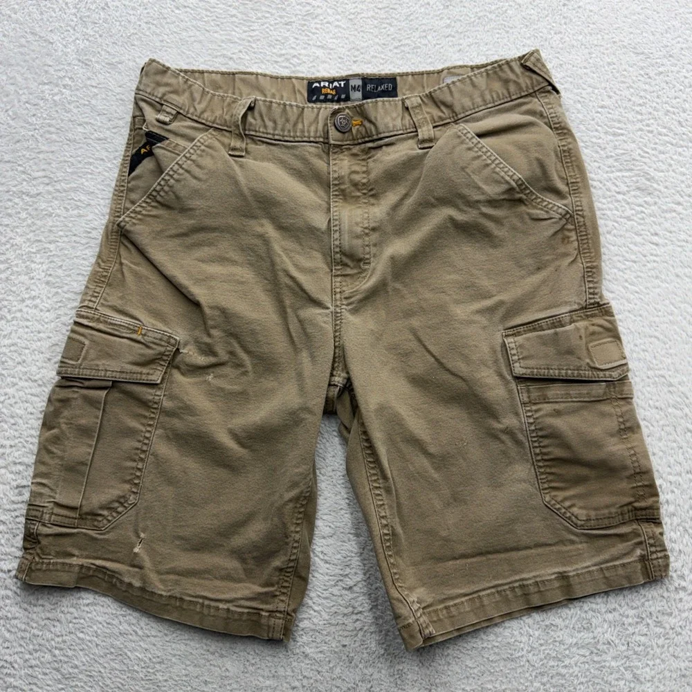 Ariat Rebar M4 Relaxed Fit Cargo Shorts Mens 34‎ Tan Khaki Workwear Utility 8474